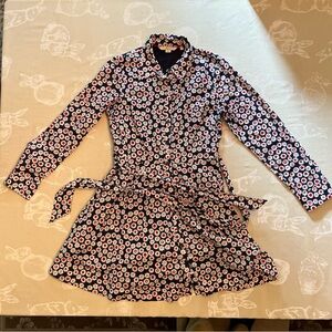 Boden Midi Dress Womens 4P US / UK 8P Blue Red Floral Long Sleeve Belted